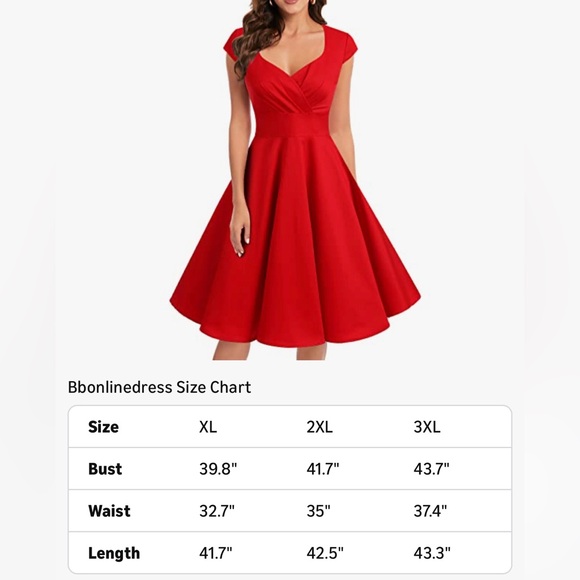Bbonlinedress 1950s Style Retro Vintage Cocktail Party Red Swing Dress, Size 2XL - Picture 5 of 9